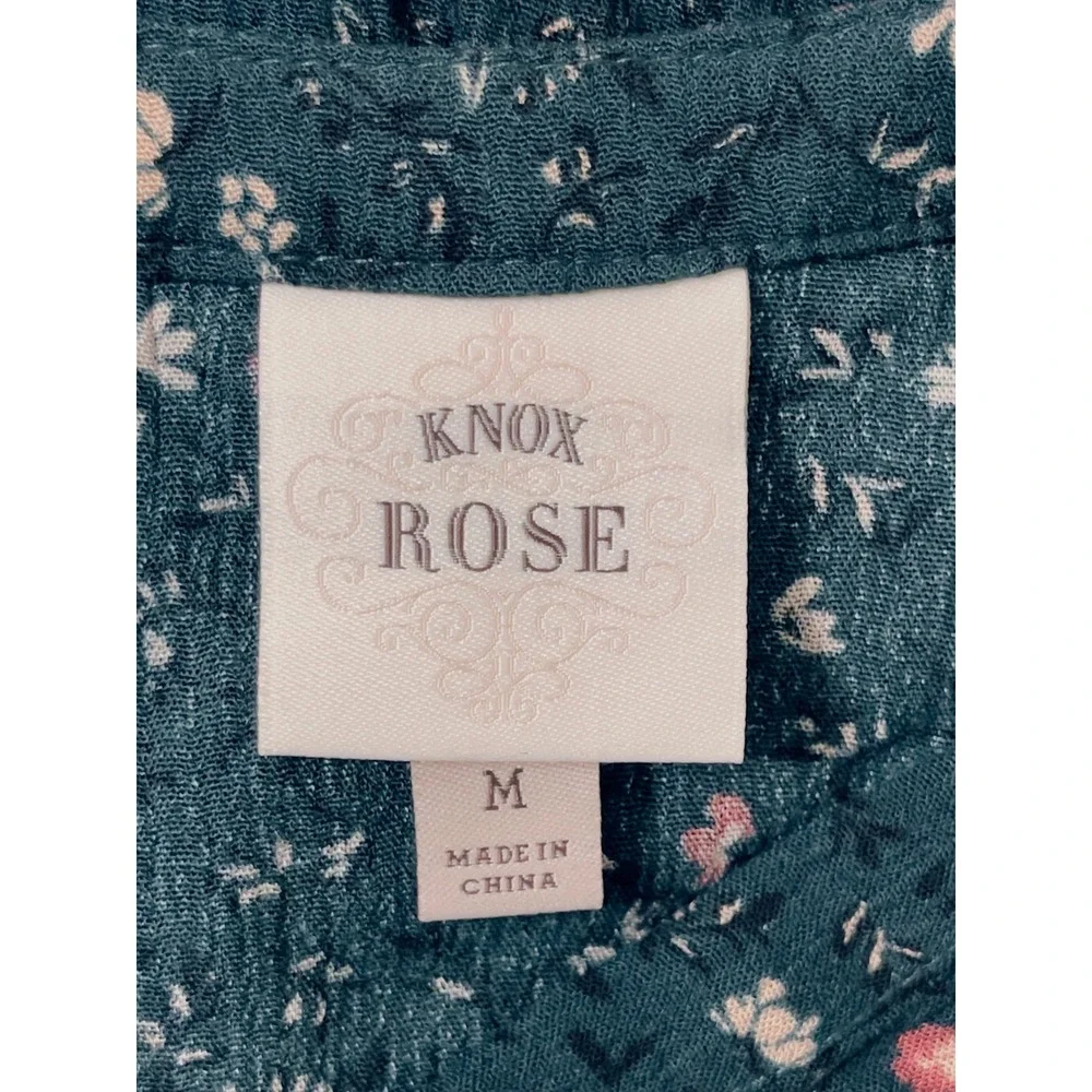 Knox Rose Women Teal Floral Crochet‎  Bell Sleeve Boho Cottagecore Dress Size M
